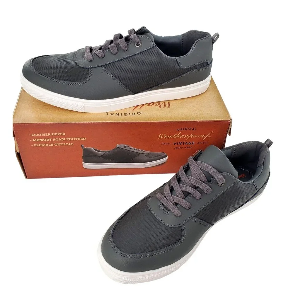 Weatherproof 11 Men Leather Sneakers Athleisure Retro Casual Shoes Vintage Gray